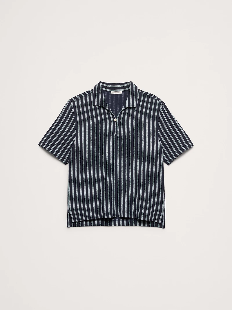 Jacquard Stripe Open Collar Polo