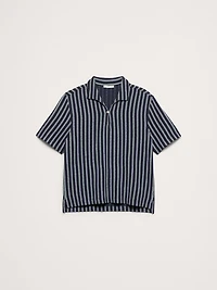 Jacquard Stripe Open Collar Polo