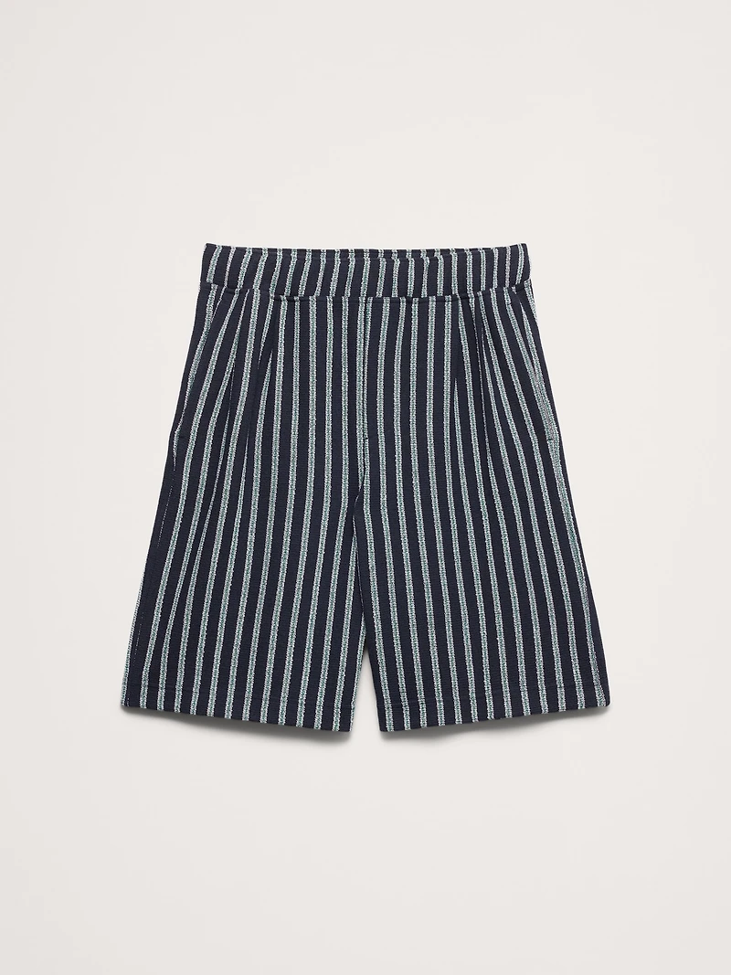 Jacquard Stripe Pleated Pull-On Short