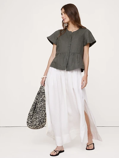 Linen Flutter-Sleeve Top