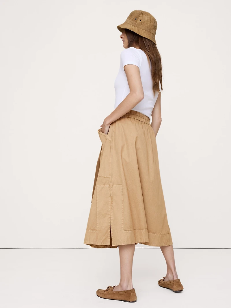 Cotton Twill Utility Midi Skirt