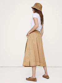 Cotton Twill Utility Midi Skirt