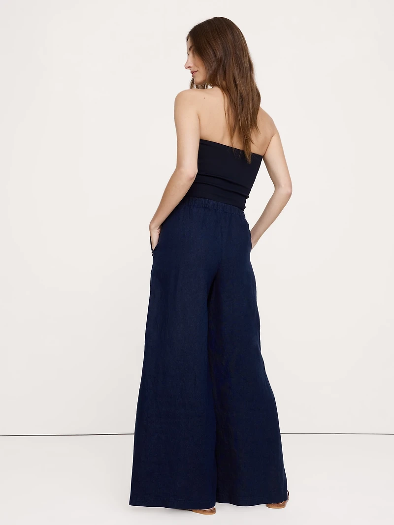 High-Rise Wide-Leg Linen Pull-On Sailor Pant