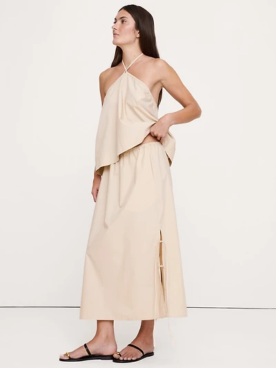 Cotton Poplin Side-Tie Midi Skirt