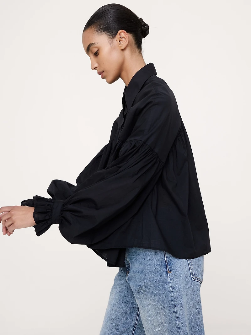 Cotton Balloon-Sleeve Shirt