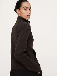 Merino-Cotton Mock Neck Cardigan