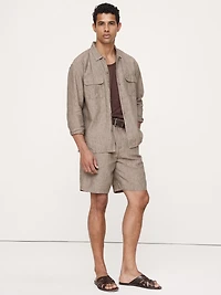 9" Pleated Linen-Cotton Pull-On Short