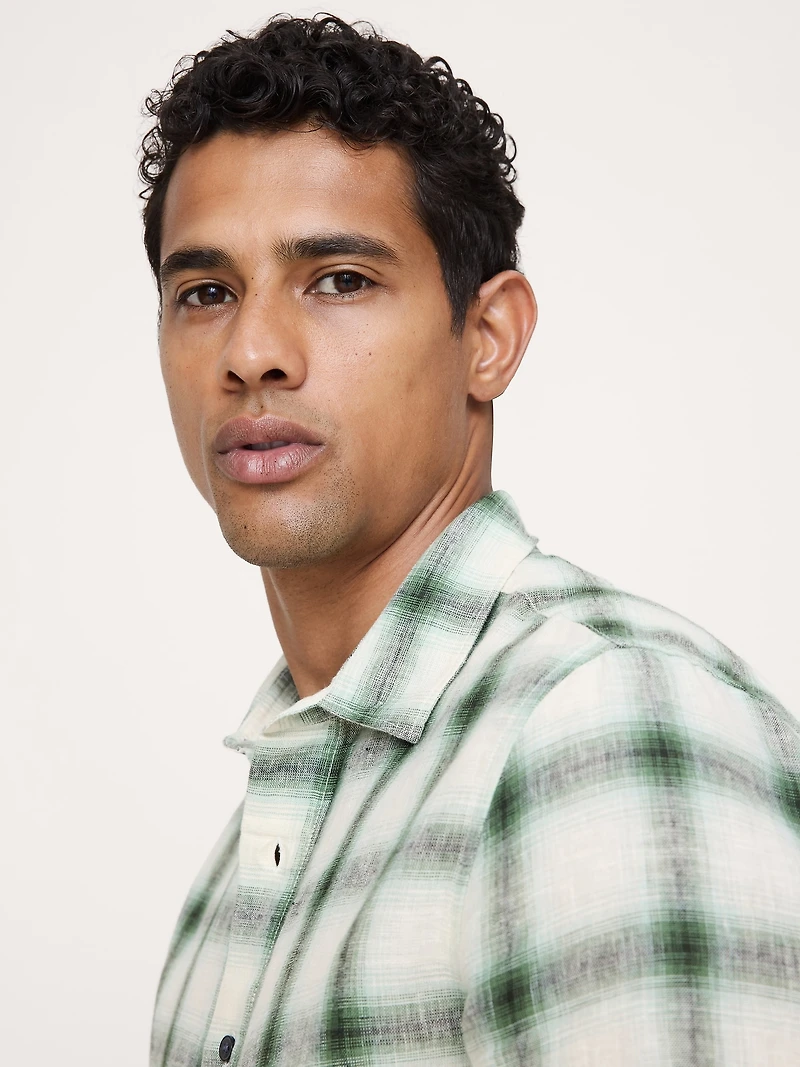 Standard-Fit Plaid Linen-Cotton Shirt