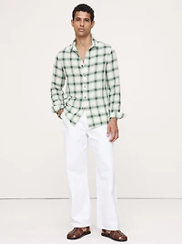 Standard-Fit Plaid Linen-Cotton Shirt
