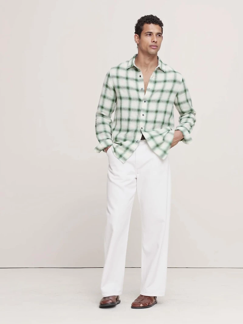 Standard-Fit Plaid Linen-Cotton Shirt