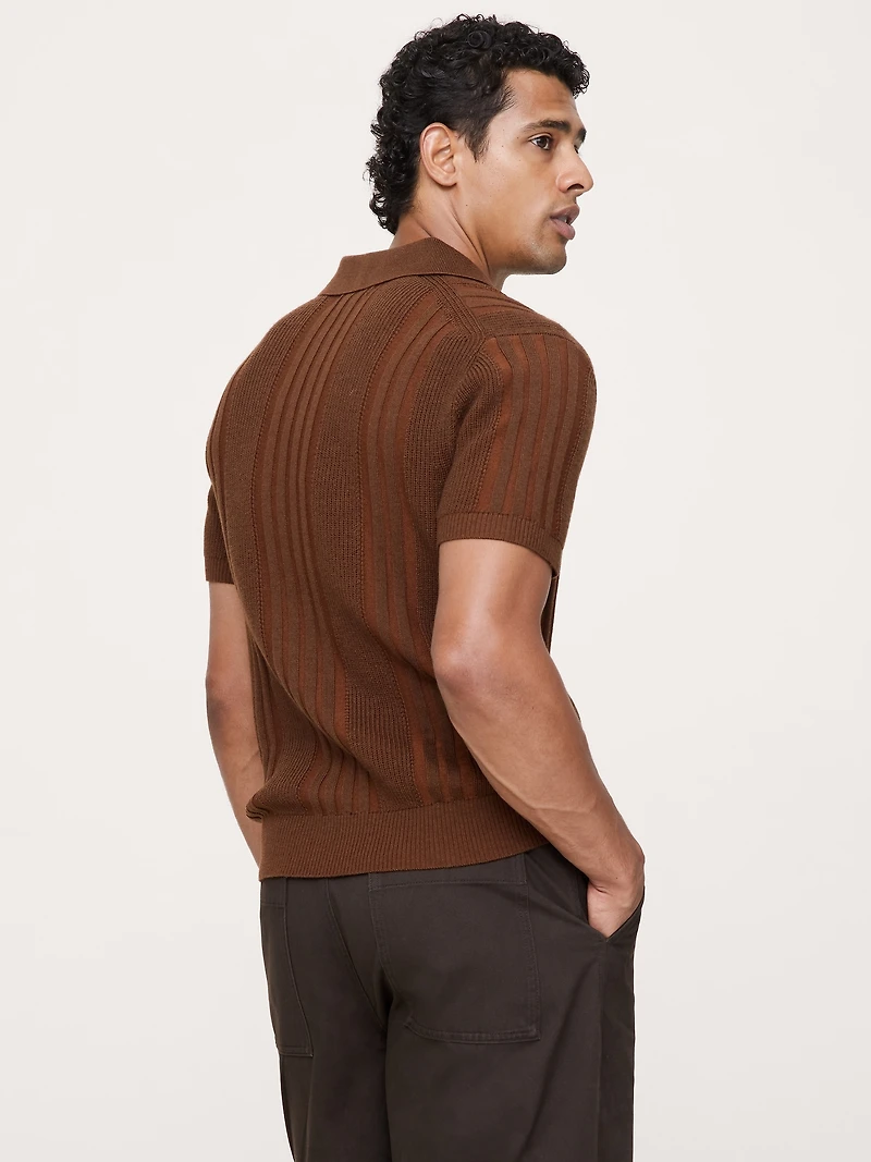 Merino-Cotton Texture Stripe Sweater Polo