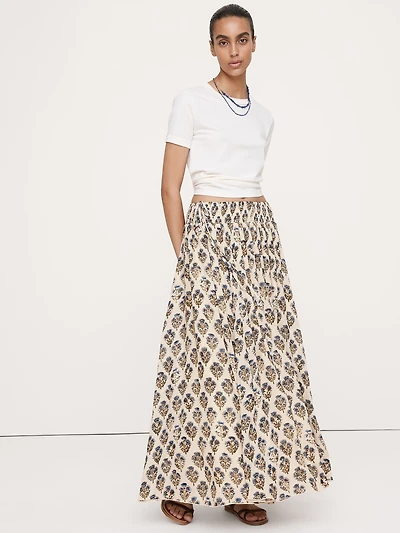Smocked Georgette Maxi Skirt