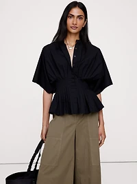 Cotton Poplin Pleated-Waist Top