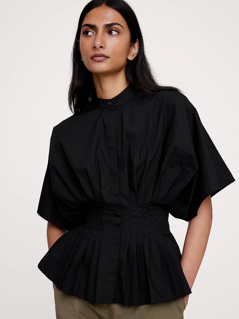 Cotton Poplin Pleated-Waist Top