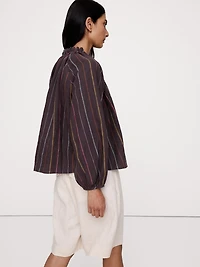 Linen Ruffle-Neck Top