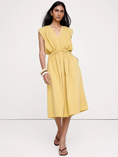 Cotton Twill Cinch-Waist Dress