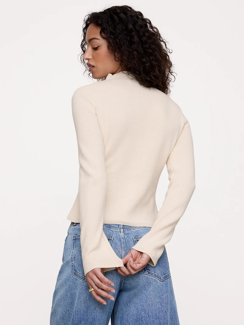 Larkspur Cotton-Silk Mock-Neck Cardigan