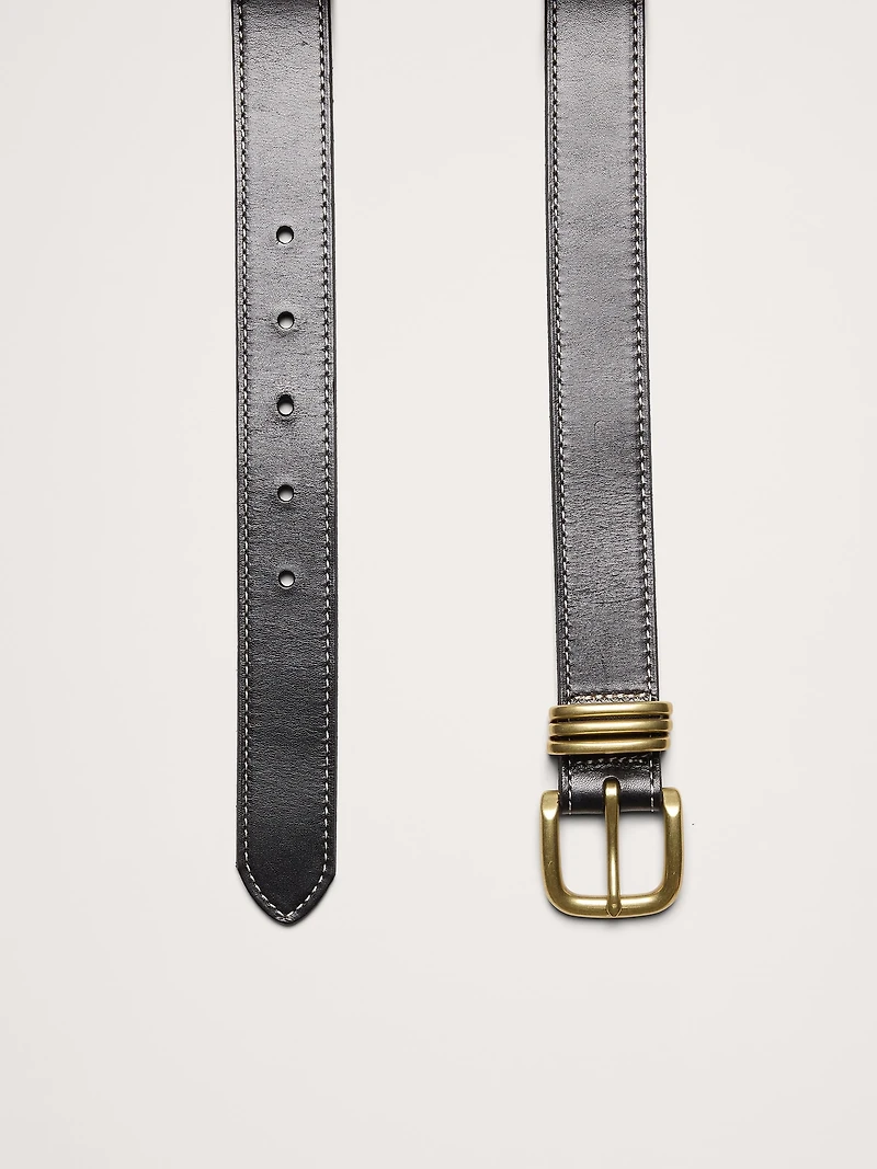 Western Leather Belt with Contrast Stitching