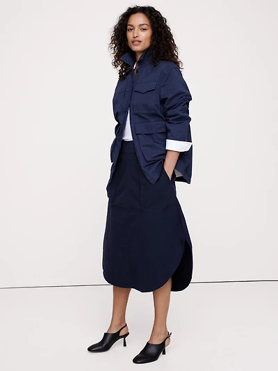 Cotton Canvas Utility Midi Skirt
