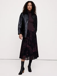 Mesh Pleated Midi Skirt