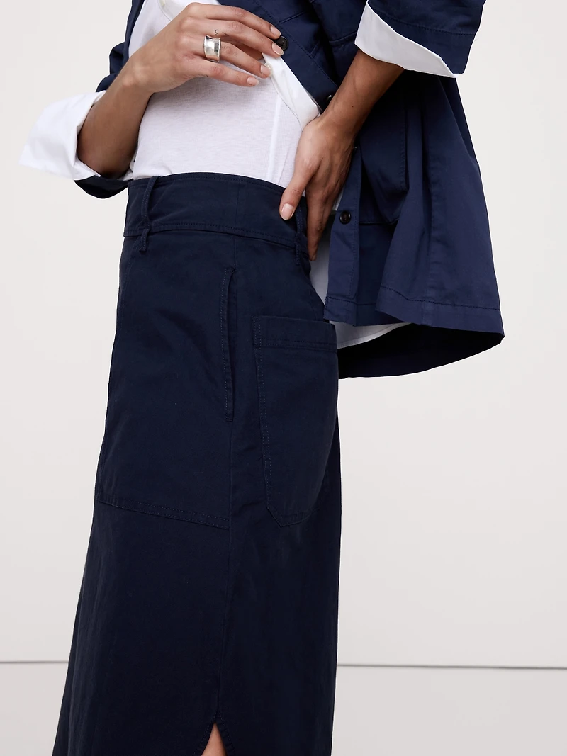 Cotton Canvas Utility Midi Skirt
