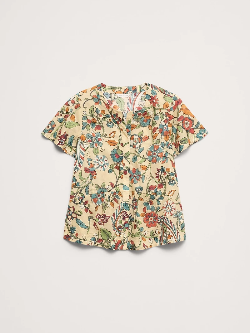 Lightweight Cotton Flutter-Sleeve Top
