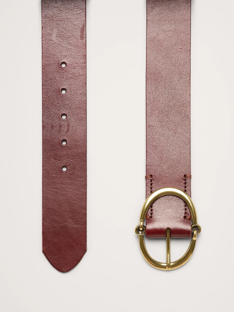 Leather Rounded-Buckle Belt