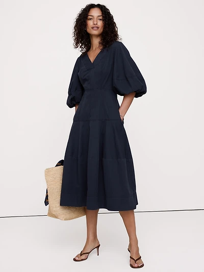 Cotton Twill Barrel Midi Dress