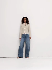 Larkspur Cotton-Silk Mock-Neck Cardigan