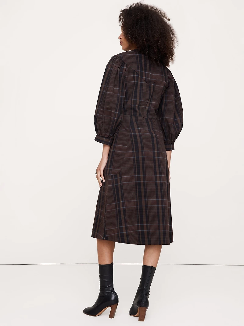 Cotton Poplin Puff-Sleeve Midi Dress