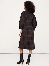 Cotton Poplin Puff-Sleeve Midi Dress