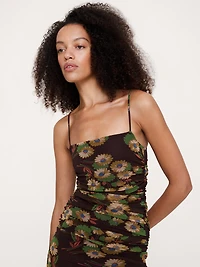 Ruched Mesh Midi Dress