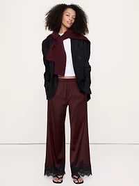 Stretch-Satin Lace-Trim Pull-On Pant