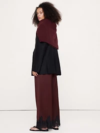 Stretch-Satin Lace-Trim Pull-On Pant
