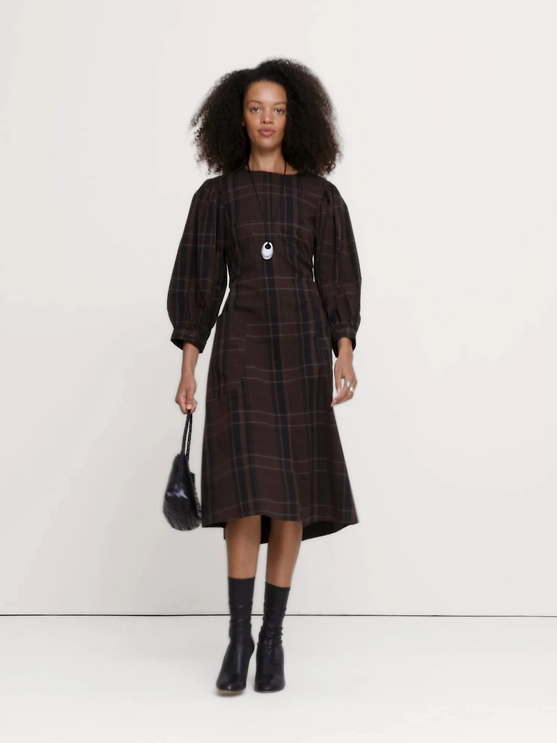 Cotton Poplin Puff-Sleeve Midi Dress