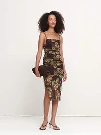 Ruched Mesh Midi Dress