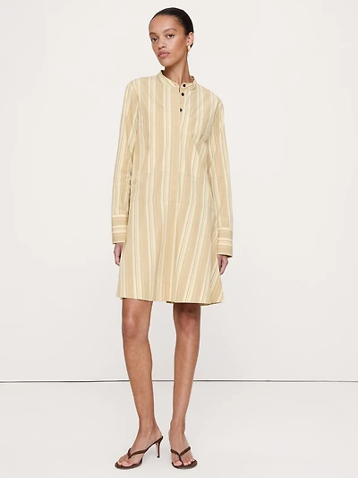 Cotton Trapeze Mini Shirt Dress