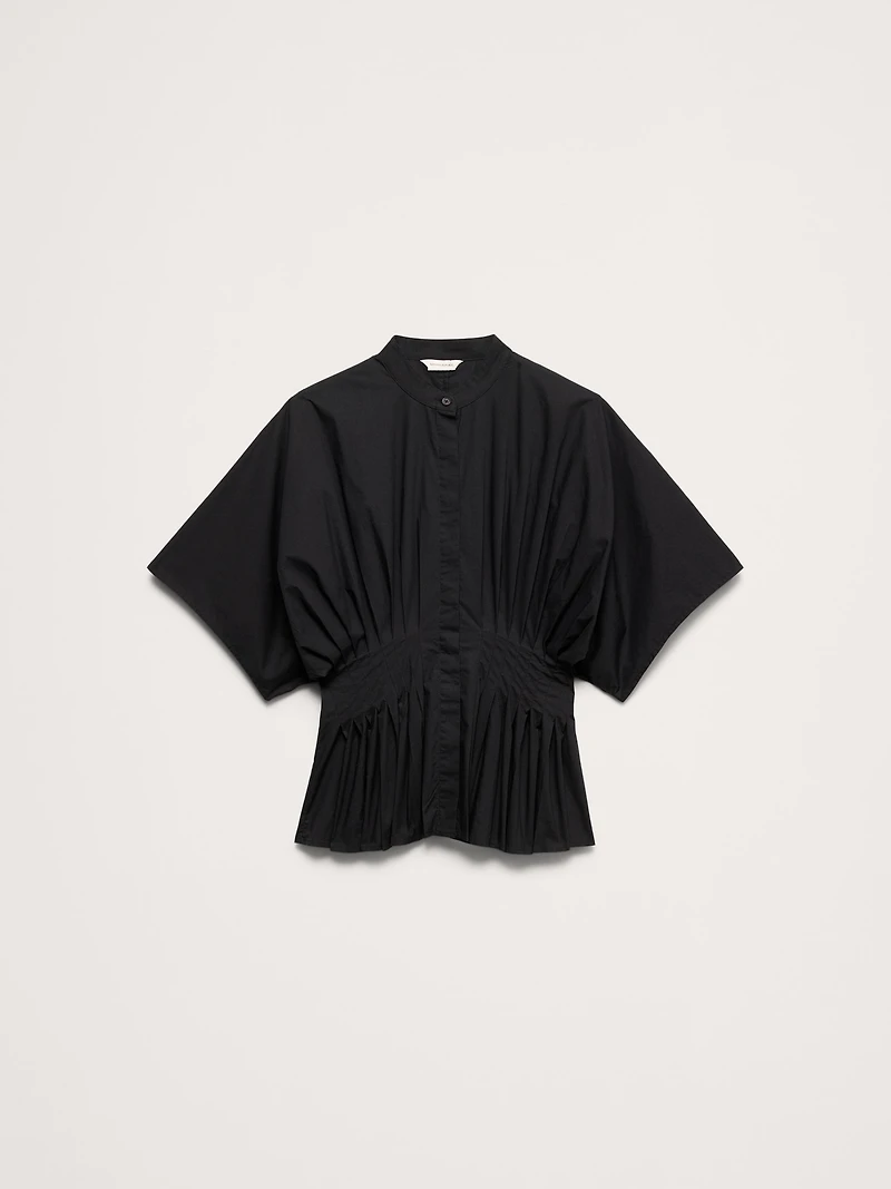 Cotton Poplin Pleated-Waist Top