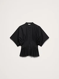 Cotton Poplin Pleated-Waist Top