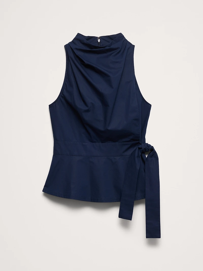 Cotton Poplin Cowl-Neck Tank