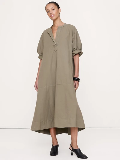 Cotton Canvas Popover Maxi Dress