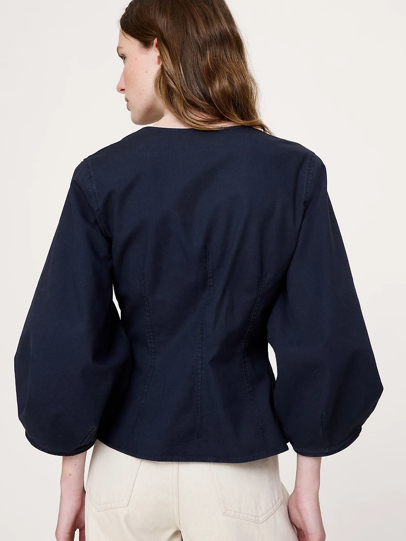 Cotton Canvas Puff-Sleeve Top