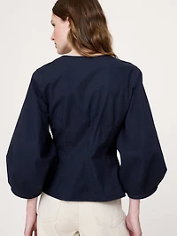 Cotton Canvas Puff-Sleeve Top