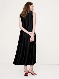 Italian Satin Sleeveless Trapeze Dress