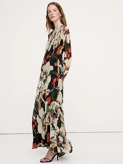 Bias-Cut Chiffon Maxi Dress