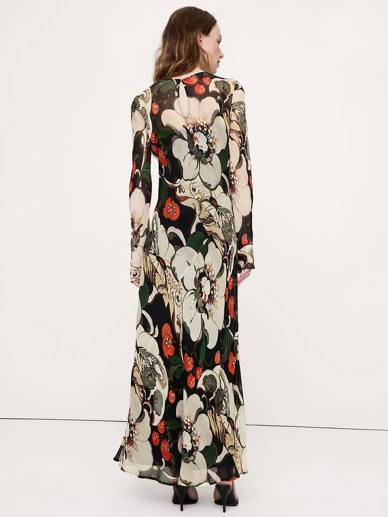 Bias-Cut Chiffon Maxi Dress