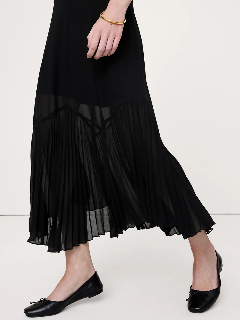 Chiffon Pleated-Trim Midi Skirt