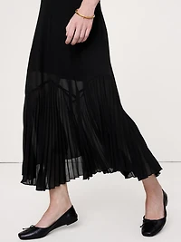 Chiffon Pleated-Trim Midi Skirt