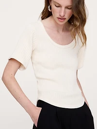 Ribbed Stretch-Cotton Scoop-Neck T-Shirt