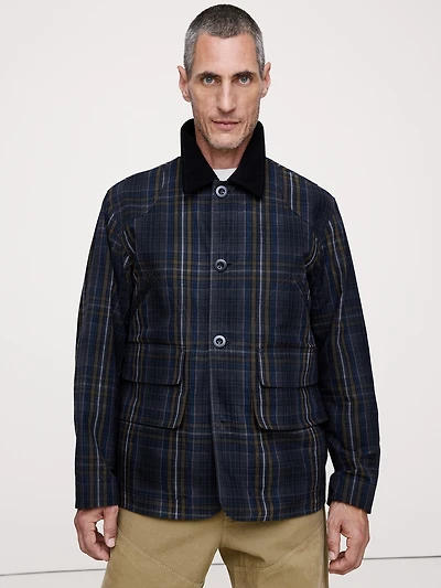 Plaid Chore Coat with Corduroy Collar